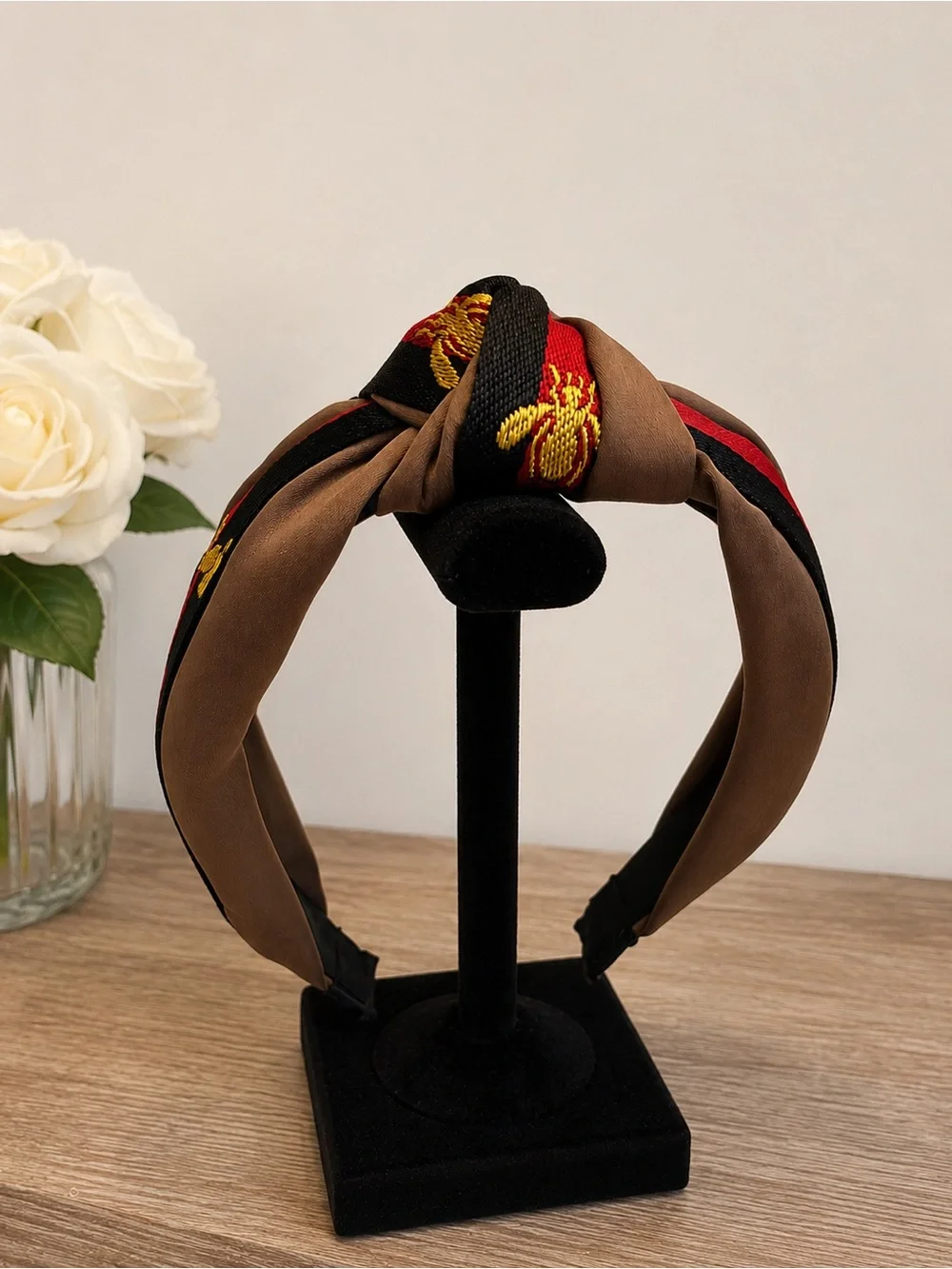 Fashion Brown & Black Knotted Embroidered Bee Headband- New